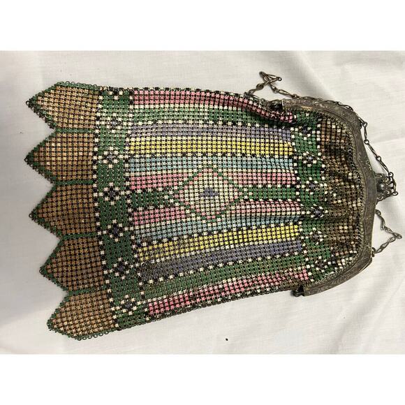 Whiting &Davis Ornate Art Deco Chain Mail Metal Mesh Purse Mid Century RARE GS - Picture 4 of 7